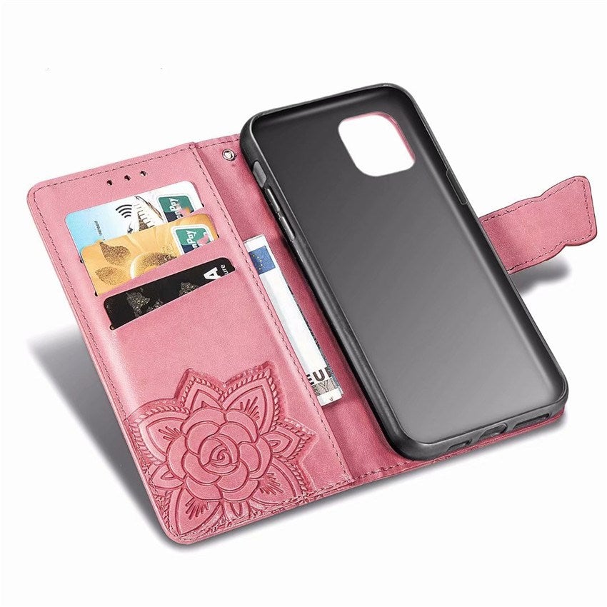 Étui portefeuille de luxe en cuir gaufré papillon pour iPhone